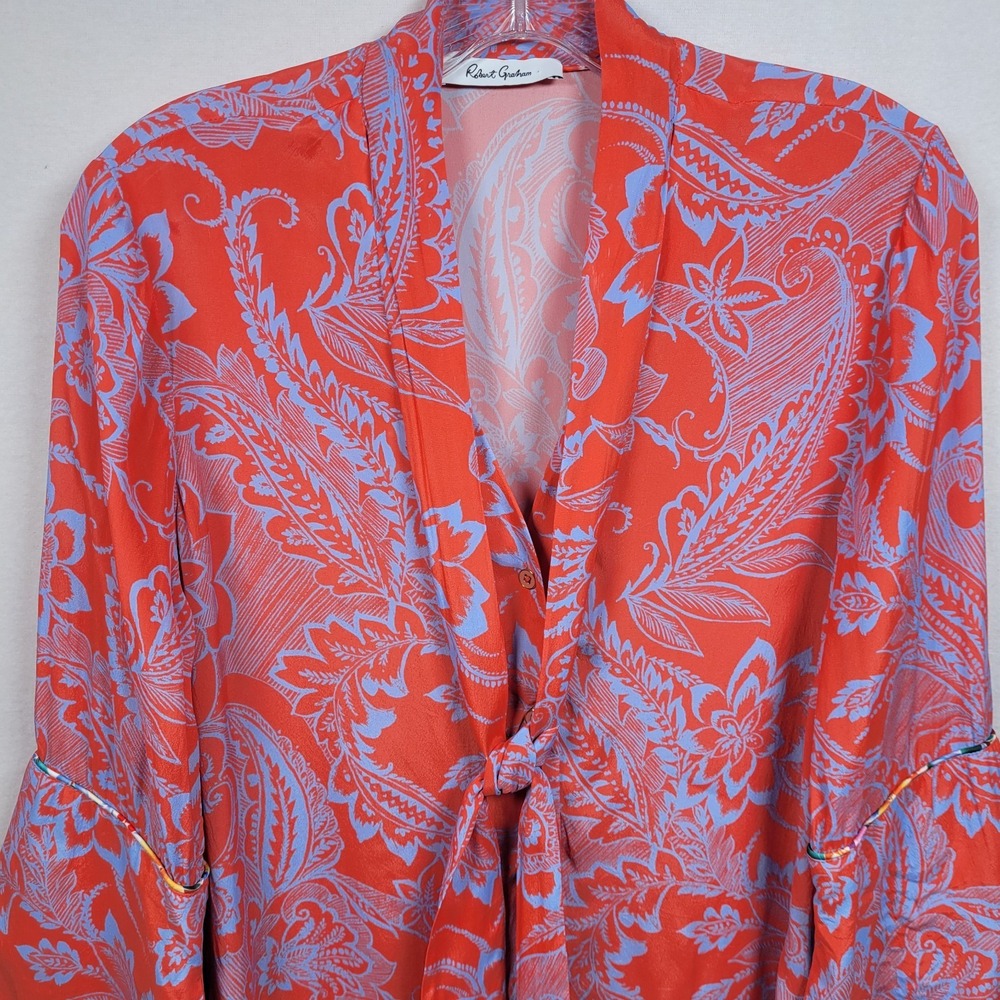 Robert Graham Brenna Paisley Tie Shift‎ Dress Womens Colorful Bell Sleeve SMALL
